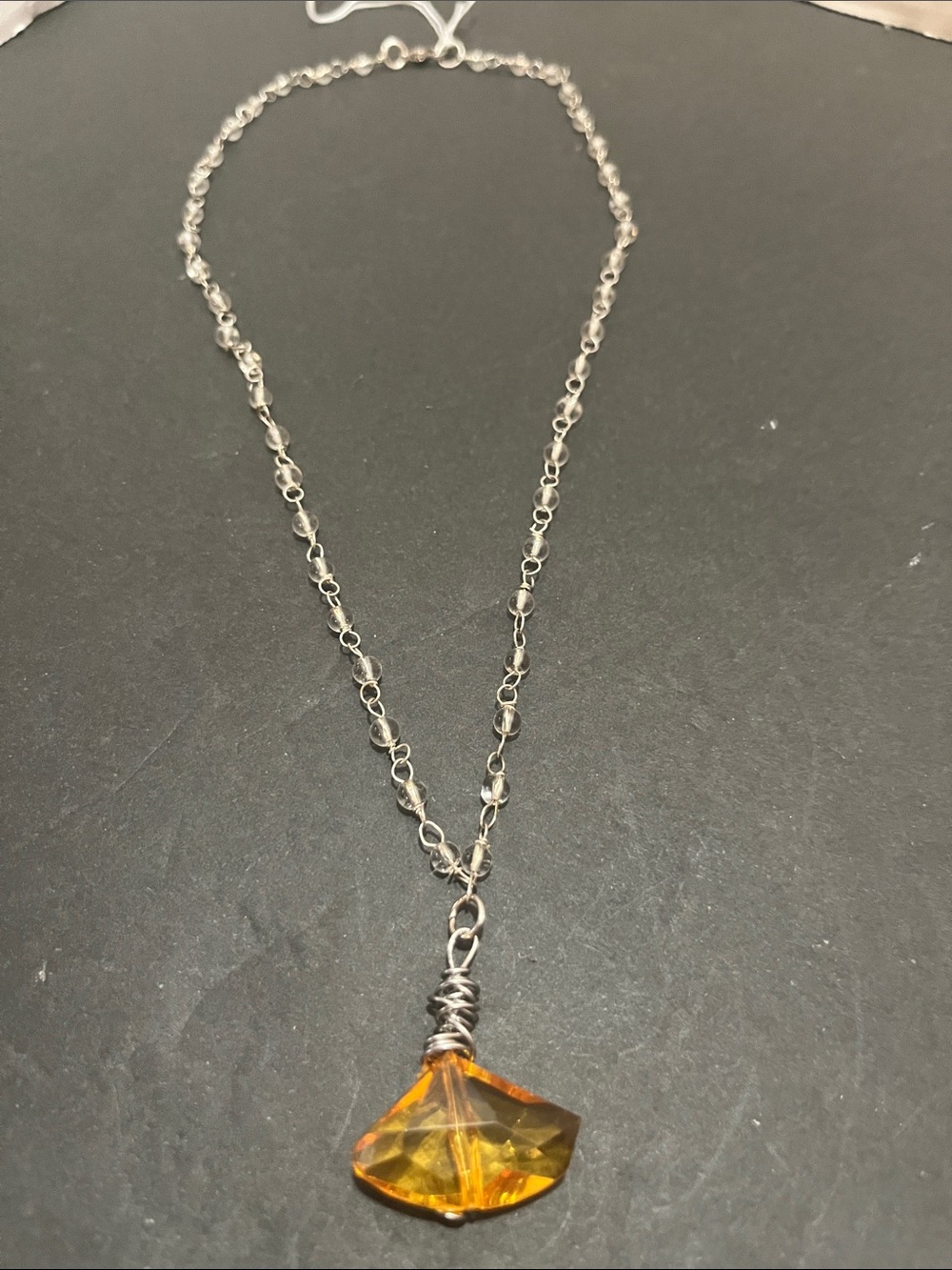 Handcrafted Amber Crystal Pendant Necklace on Silver Chain
